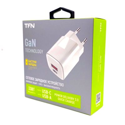 Сетевое зарядное устройство TFN Gan 33W, USB-A/USB-C [TFN-WCRPD21] белый