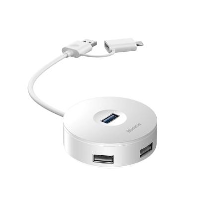 Хаб CAHUB-GB02 Baseus round box HUB adapter Type-C+USB A to USB3.0 1+USB2.0 3 12cm (белый)
