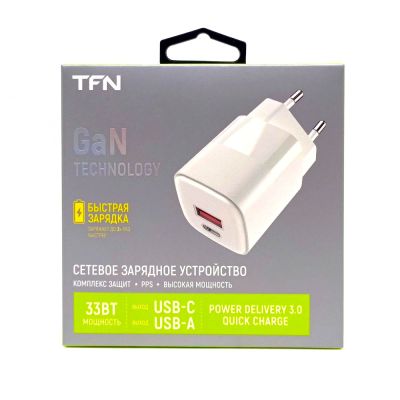 Сетевое зарядное устройство TFN Gan 33W, USB-A/USB-C [TFN-WCRPD21] белый