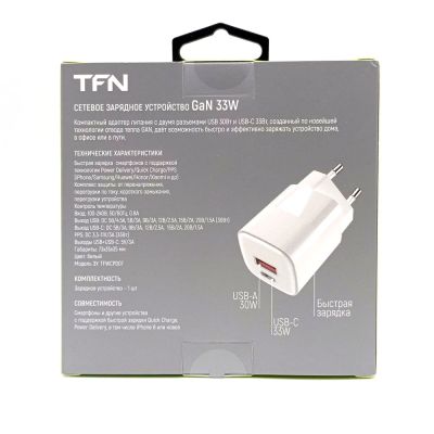 Сетевое зарядное устройство TFN Gan 33W, USB-A/USB-C [TFN-WCRPD21] белый